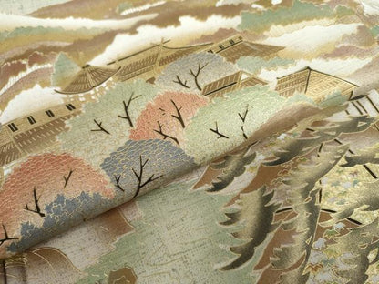 平和屋着物●本場大島紬　染大島　樹林風景文　金彩　正絹　逸品　AABK6369cs