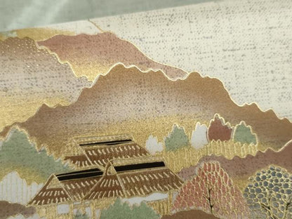 平和屋着物●本場大島紬　染大島　樹林風景文　金彩　正絹　逸品　AABK6369cs