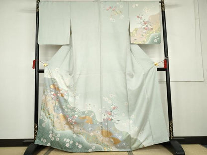 平和屋着物●訪問着　道長草花文　暈し染め　金彩　正絹　逸品　AABK6370cs