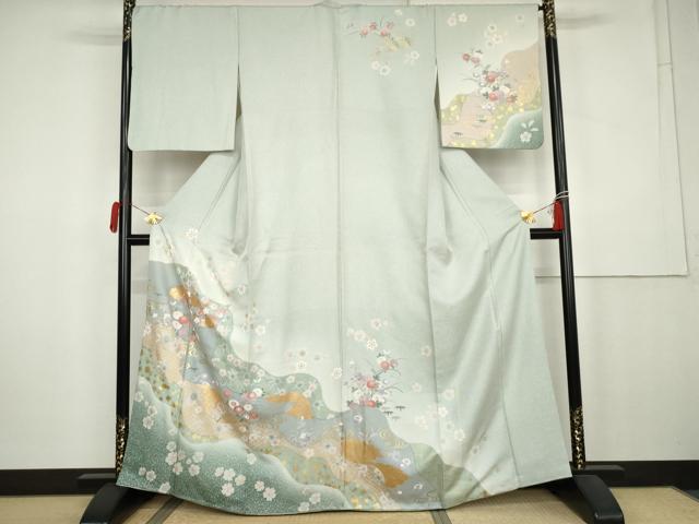 平和屋着物●訪問着　道長草花文　暈し染め　金彩　正絹　逸品　AABK6370cs