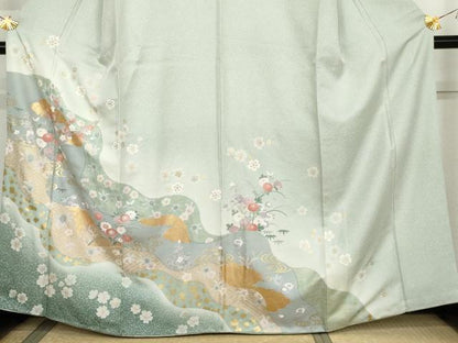 平和屋着物●訪問着　道長草花文　暈し染め　金彩　正絹　逸品　AABK6370cs