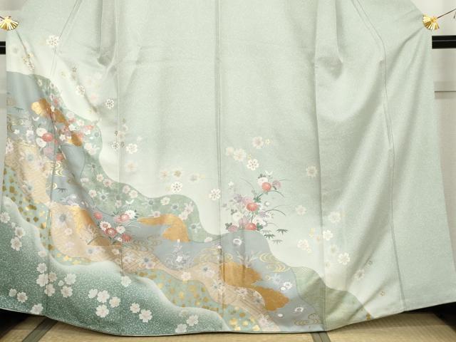平和屋着物●訪問着　道長草花文　暈し染め　金彩　正絹　逸品　AABK6370cs