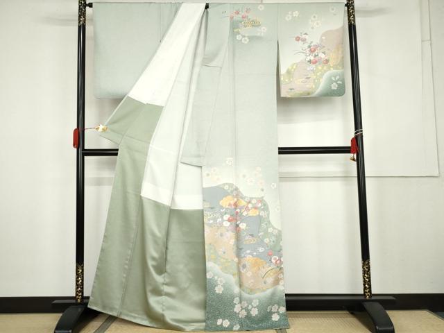 平和屋着物●訪問着　道長草花文　暈し染め　金彩　正絹　逸品　AABK6370cs