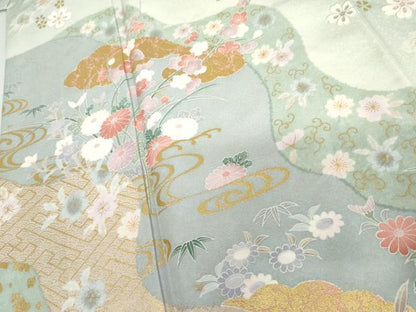 平和屋着物●訪問着　道長草花文　暈し染め　金彩　正絹　逸品　AABK6370cs