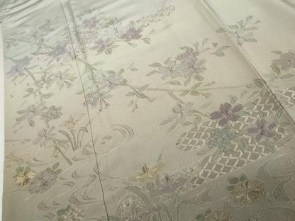 平和屋着物●中国三大刺繍　スワトウ刺繍　汕頭刺繍　訪問着　流水枝花文　暈し染め　正絹　逸品　AABK6371cs