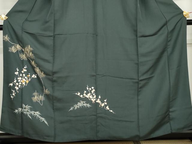 平和屋着物●訪問着　駒刺繍　松竹梅文　正絹　逸品　AABK6376cs