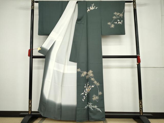 平和屋着物●訪問着　駒刺繍　松竹梅文　正絹　逸品　AABK6376cs