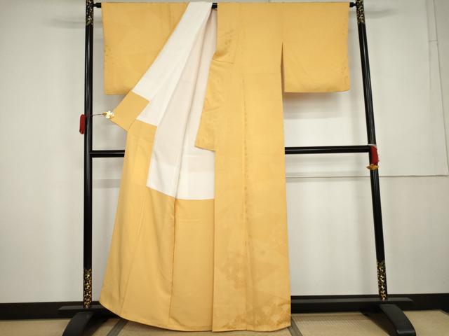 平和屋着物●上質な色無地　切嵌花地紋　萱草色　正絹　逸品　AABK6378cs