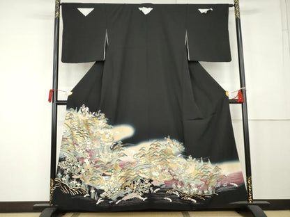 平和屋着物●豪華黒留袖　立波松竹梅風景文　暈し染め　金彩　正絹　逸品　AABK6381cs