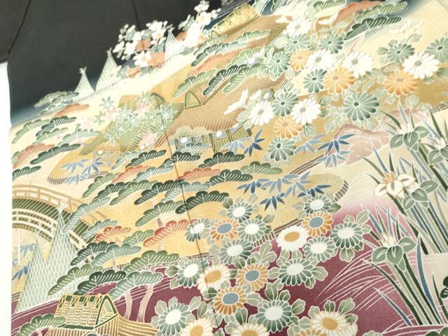 平和屋着物●豪華黒留袖　立波松竹梅風景文　暈し染め　金彩　正絹　逸品　AABK6381cs