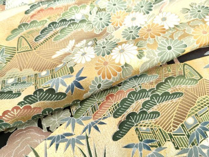平和屋着物●豪華黒留袖　立波松竹梅風景文　暈し染め　金彩　正絹　逸品　AABK6381cs