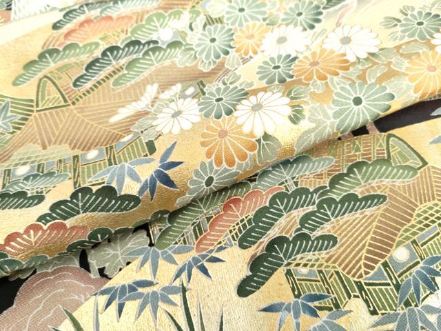平和屋着物●豪華黒留袖　立波松竹梅風景文　暈し染め　金彩　正絹　逸品　AABK6381cs