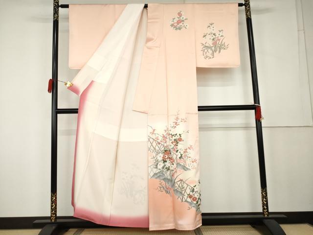 平和屋着物●訪問着　枝花文　暈し染め　正絹　逸品　AABK6384cs