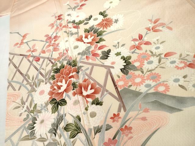 平和屋着物●訪問着　枝花文　暈し染め　正絹　逸品　AABK6384cs