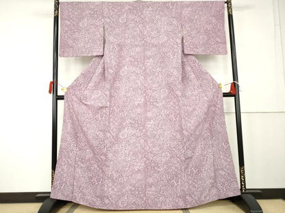 平和屋着物●上質な小紋　ろうけつ染　切嵌更紗花文　正絹　逸品　AABK6385cs