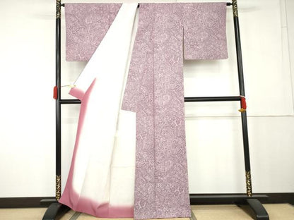 平和屋着物●上質な小紋　ろうけつ染　切嵌更紗花文　正絹　逸品　AABK6385cs