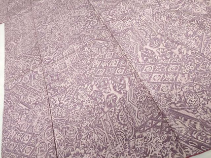 平和屋着物●上質な小紋　ろうけつ染　切嵌更紗花文　正絹　逸品　AABK6385cs