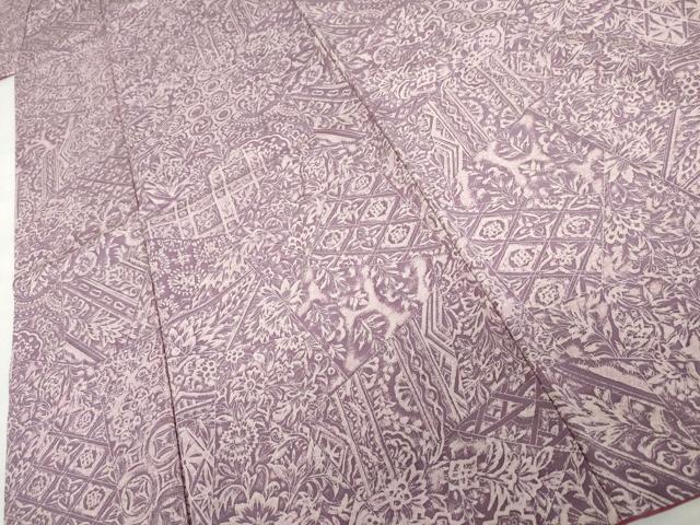 平和屋着物●上質な小紋　ろうけつ染　切嵌更紗花文　正絹　逸品　AABK6385cs