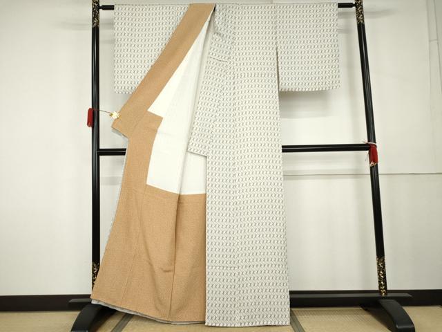 平和屋着物●上質な小紋　変わり格子　正絹　逸品　AABK6386cs