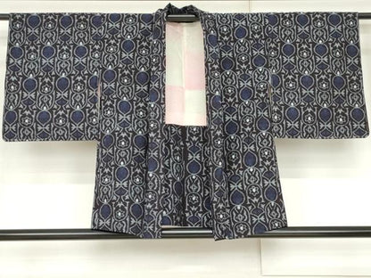 平和屋着物●久留米絣・羽織セット　洋花文　綿　逸品　未使用　AABK6388cs