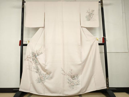 平和屋着物●中国三大刺繍　相良刺繍　総刺繍　訪問着　短冊花鳥文　銀糸　正絹　逸品　未使用　AABK6394cs