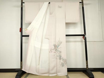 平和屋着物●中国三大刺繍　相良刺繍　総刺繍　訪問着　短冊花鳥文　銀糸　正絹　逸品　未使用　AABK6394cs