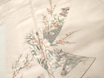 平和屋着物●中国三大刺繍　相良刺繍　総刺繍　訪問着　短冊花鳥文　銀糸　正絹　逸品　未使用　AABK6394cs