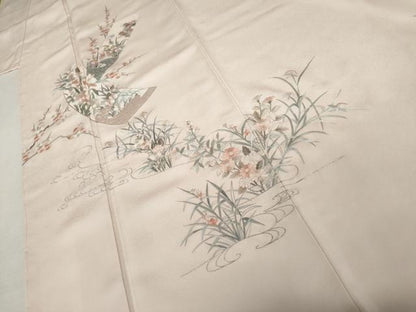 平和屋着物●中国三大刺繍　相良刺繍　総刺繍　訪問着　短冊花鳥文　銀糸　正絹　逸品　未使用　AABK6394cs