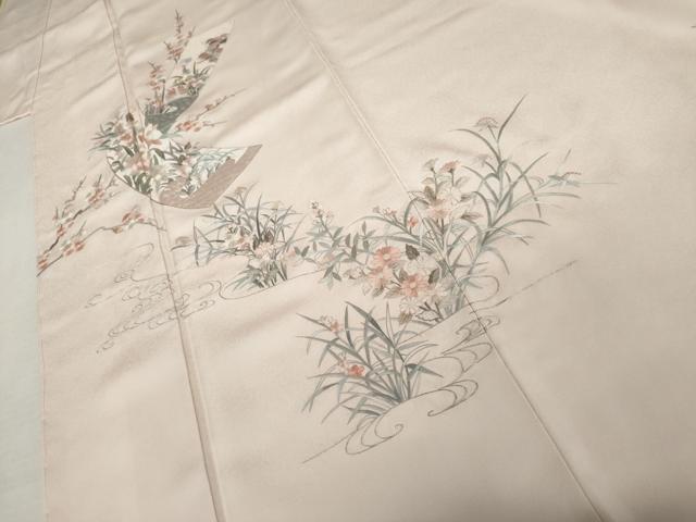 平和屋着物●中国三大刺繍　相良刺繍　総刺繍　訪問着　短冊花鳥文　銀糸　正絹　逸品　未使用　AABK6394cs