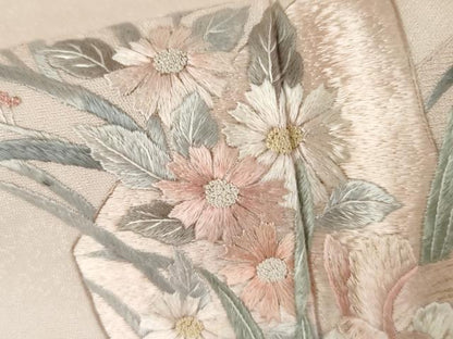 平和屋着物●中国三大刺繍　相良刺繍　総刺繍　訪問着　短冊花鳥文　銀糸　正絹　逸品　未使用　AABK6394cs