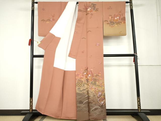 平和屋着物●中国三大刺繍 汕頭刺繍 スワトウ刺繍 翠山刺繍 総刺繍 訪問着 色紙重ね立波松竹梅文 暈し染め 銀糸 正絹 逸品 AABK6395cs