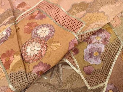 平和屋着物●中国三大刺繍 汕頭刺繍 スワトウ刺繍 翠山刺繍 総刺繍 訪問着 色紙重ね立波松竹梅文 暈し染め 銀糸 正絹 逸品 AABK6395cs