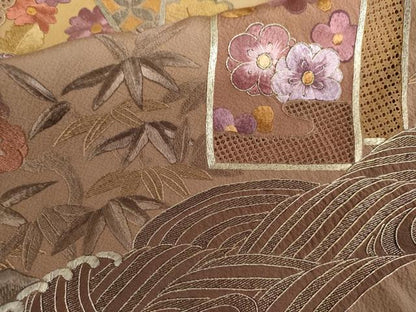 平和屋着物●中国三大刺繍 汕頭刺繍 スワトウ刺繍 翠山刺繍 総刺繍 訪問着 色紙重ね立波松竹梅文 暈し染め 銀糸 正絹 逸品 AABK6395cs