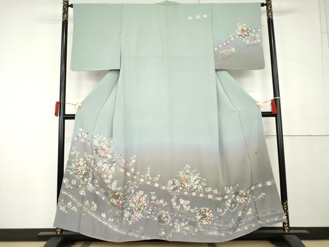 平和屋着物●中国三大刺繍　スワトウ刺繍　汕頭刺繍　蘇州刺繍　訪問着　花丸文　暈し染め　金銀糸　正絹　逸品　未使用　AABK6396cs