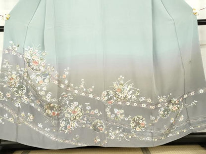 平和屋着物●中国三大刺繍　スワトウ刺繍　汕頭刺繍　蘇州刺繍　訪問着　花丸文　暈し染め　金銀糸　正絹　逸品　未使用　AABK6396cs