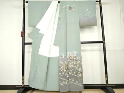 平和屋着物●中国三大刺繍　スワトウ刺繍　汕頭刺繍　蘇州刺繍　訪問着　花丸文　暈し染め　金銀糸　正絹　逸品　未使用　AABK6396cs
