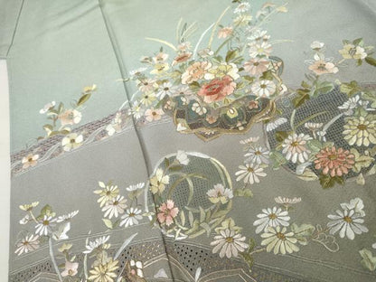 平和屋着物●中国三大刺繍　スワトウ刺繍　汕頭刺繍　蘇州刺繍　訪問着　花丸文　暈し染め　金銀糸　正絹　逸品　未使用　AABK6396cs