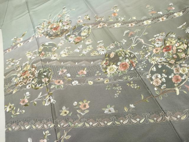 平和屋着物●中国三大刺繍　スワトウ刺繍　汕頭刺繍　蘇州刺繍　訪問着　花丸文　暈し染め　金銀糸　正絹　逸品　未使用　AABK6396cs
