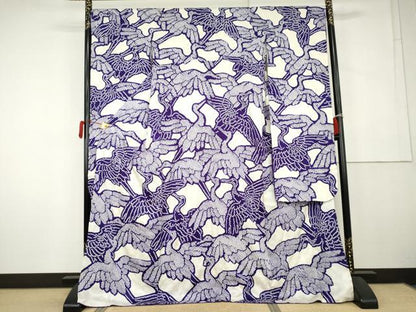 平和屋着物●豪華振袖　総絞り　群れ鶴文　正絹　逸品　AABK6398cs