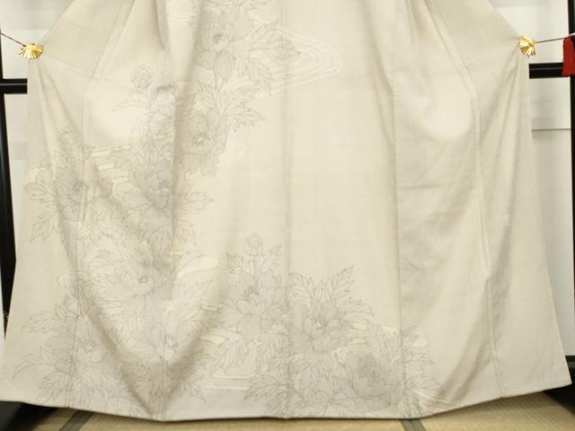 平和屋着物●本塩沢　訪問着　作家物　流水草花文　正絹　逸品　未使用　AABK6412cs