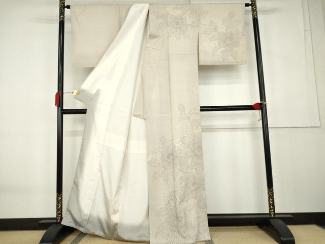 平和屋着物●本塩沢　訪問着　作家物　流水草花文　正絹　逸品　未使用　AABK6412cs