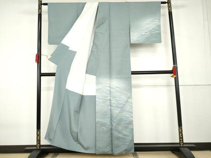 平和屋着物●石川県指定無形文化財　牛首紬　白山工房　手織り　訪問着　霞文　正絹　逸品　AABK6414cs