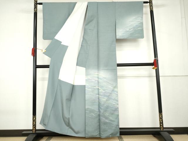 平和屋着物●石川県指定無形文化財　牛首紬　白山工房　手織り　訪問着　霞文　正絹　逸品　AABK6414cs