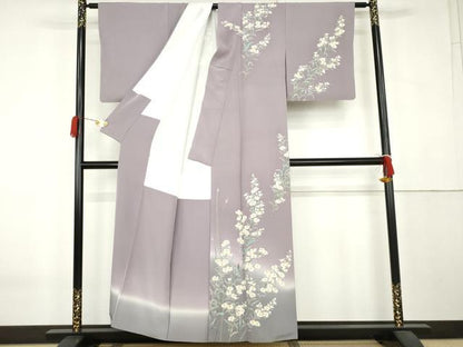 平和屋着物●本加賀友禅作家　寺西英樹　訪問着　枝花文　小菊　暈し染め　浜ちりめん　証紙付き　正絹　逸品　AABK6416cs