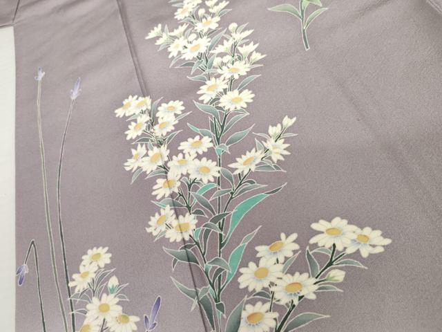 平和屋着物●本加賀友禅作家　寺西英樹　訪問着　枝花文　小菊　暈し染め　浜ちりめん　証紙付き　正絹　逸品　AABK6416cs