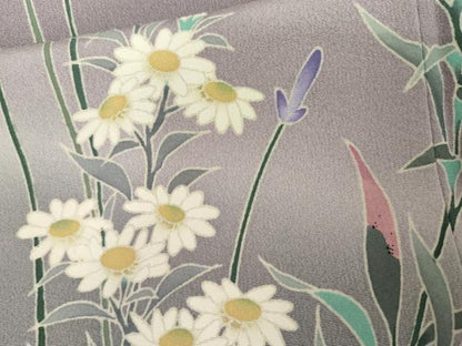 平和屋着物●本加賀友禅作家　寺西英樹　訪問着　枝花文　小菊　暈し染め　浜ちりめん　証紙付き　正絹　逸品　AABK6416cs