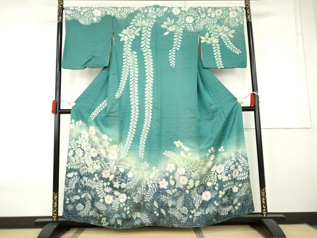 平和屋着物●訪問着　辻が花　暈し染め　金通し地　さが美扱い　正絹　逸品　AABK6419cs