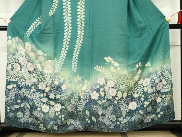 平和屋着物●訪問着　辻が花　暈し染め　金通し地　さが美扱い　正絹　逸品　AABK6419cs