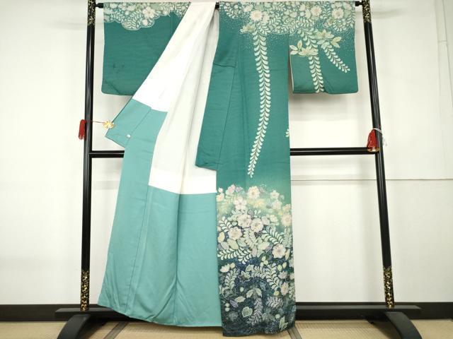 平和屋着物●訪問着　辻が花　暈し染め　金通し地　さが美扱い　正絹　逸品　AABK6419cs