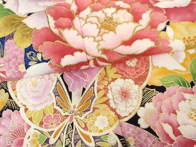 平和屋着物●豪華振袖・長襦袢(無双仕立て)セット　刺繍　花蝶文　金糸　金彩　ロング丈　正絹　逸品　AABK6422cs